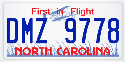 NC license plate DMZ9778