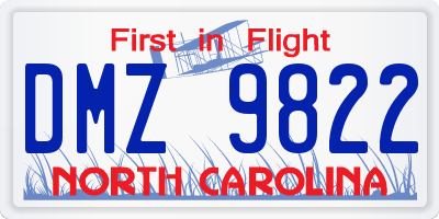 NC license plate DMZ9822