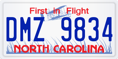 NC license plate DMZ9834
