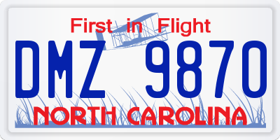 NC license plate DMZ9870