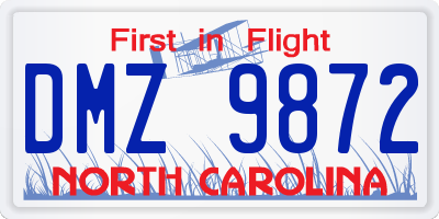 NC license plate DMZ9872