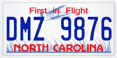 NC license plate DMZ9876