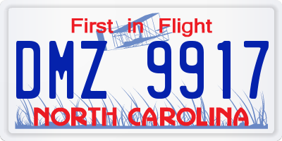 NC license plate DMZ9917