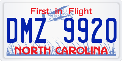 NC license plate DMZ9920