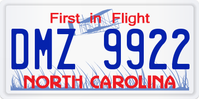 NC license plate DMZ9922