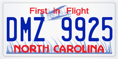 NC license plate DMZ9925