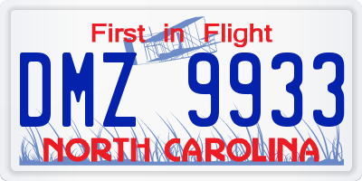 NC license plate DMZ9933