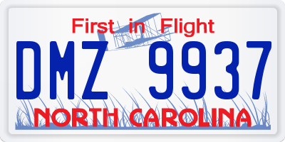 NC license plate DMZ9937