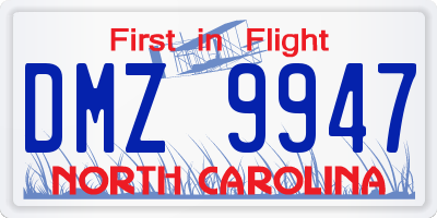 NC license plate DMZ9947
