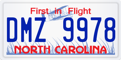 NC license plate DMZ9978