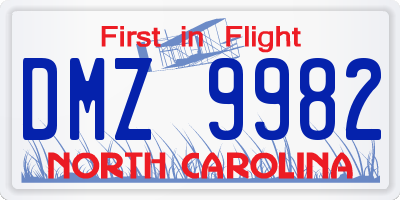NC license plate DMZ9982