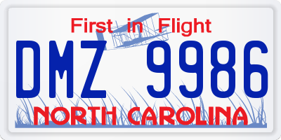 NC license plate DMZ9986