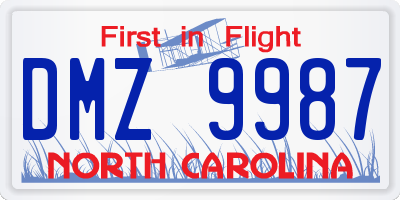 NC license plate DMZ9987