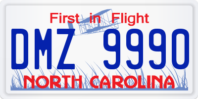 NC license plate DMZ9990