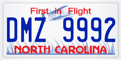 NC license plate DMZ9992