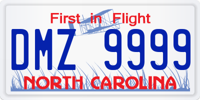 NC license plate DMZ9999