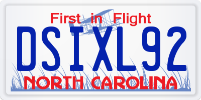 NC license plate DSIXL92