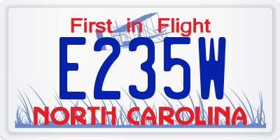 NC license plate E235W