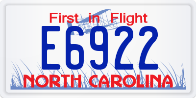 NC license plate E6922