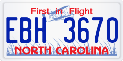 NC license plate EBH3670