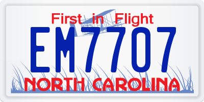 NC license plate EM7707