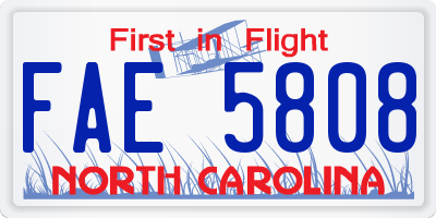 NC license plate FAE5808