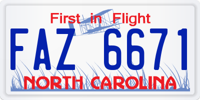 NC license plate FAZ6671