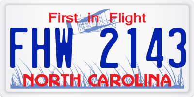 NC license plate FHW2143