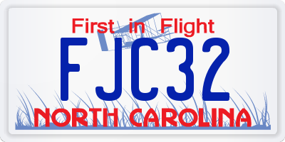 NC license plate FJC32