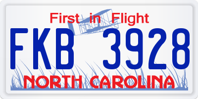 NC license plate FKB3928