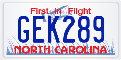 NC license plate GEK289