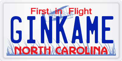 NC license plate GINKAME