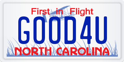 NC license plate GOOD4U