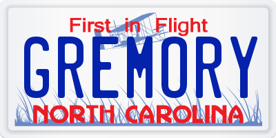 NC license plate GREMORY