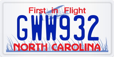 NC license plate GWW932