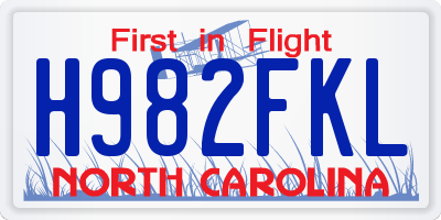 NC license plate H982FKL