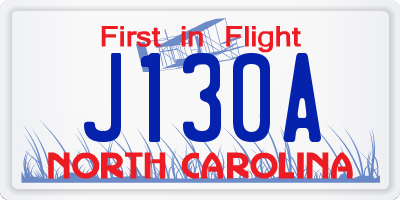 NC license plate J130A