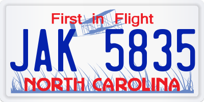 NC license plate JAK5835