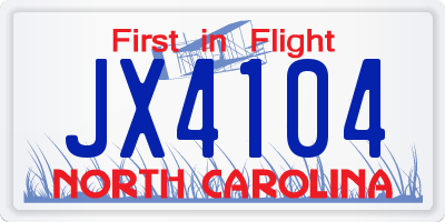 NC license plate JX4104