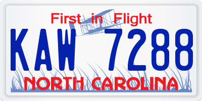 NC license plate KAW7288