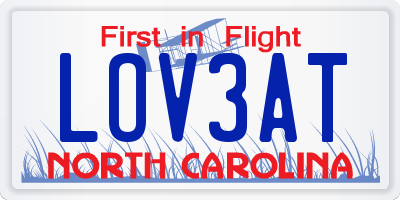 NC license plate LOV3AT