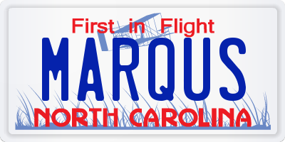 NC license plate MARQUS