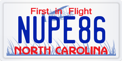 NC license plate NUPE86