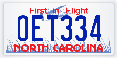 NC license plate OET334