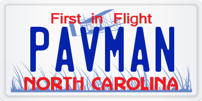 NC license plate PAVMAN