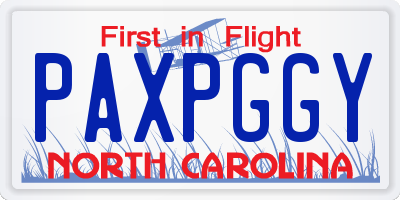 NC license plate PAXPGGY