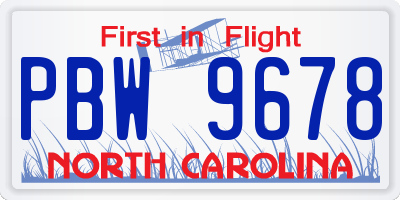 NC license plate PBW9678