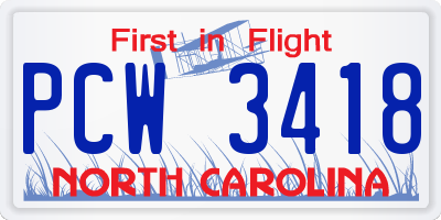 NC license plate PCW3418