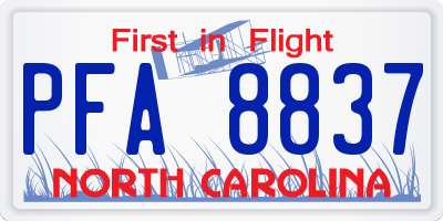 NC license plate PFA8837