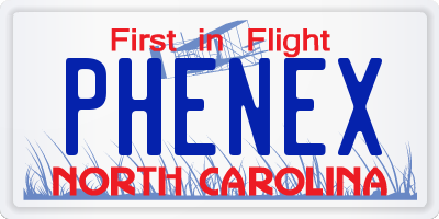 NC license plate PHENEX